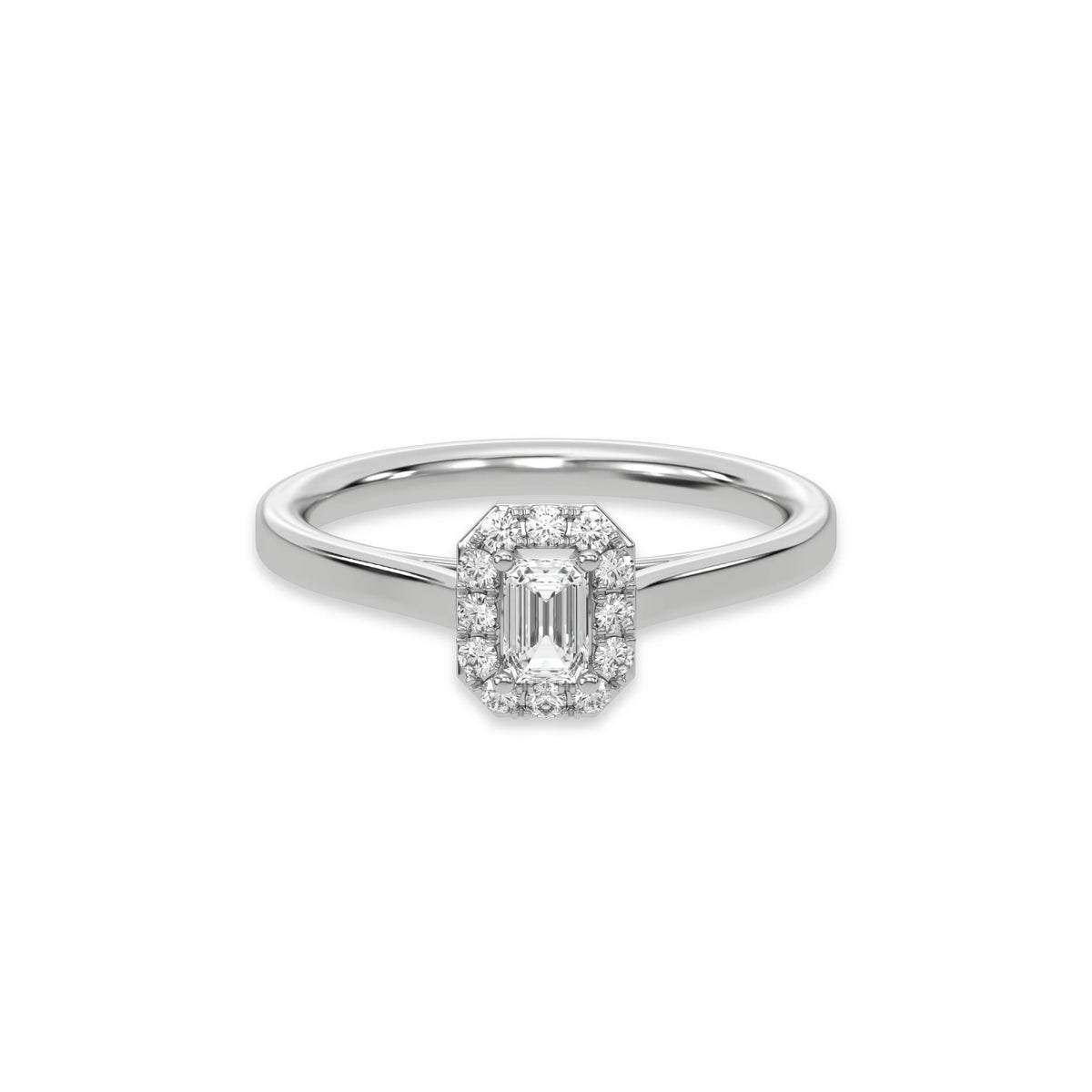 Emerald Diamond Ring, Halo Engagement Ring, Solitaire Ring, Emerald Cut Diamond Wedding Ring