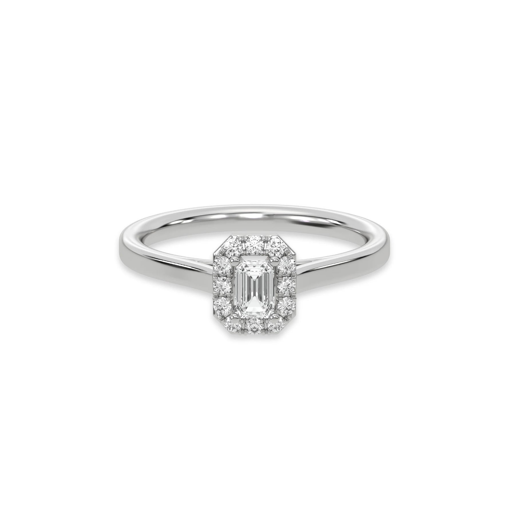 Emerald Diamond Ring, Halo Engagement Ring, Solitaire Ring, Emerald Cut Diamond Wedding Ring