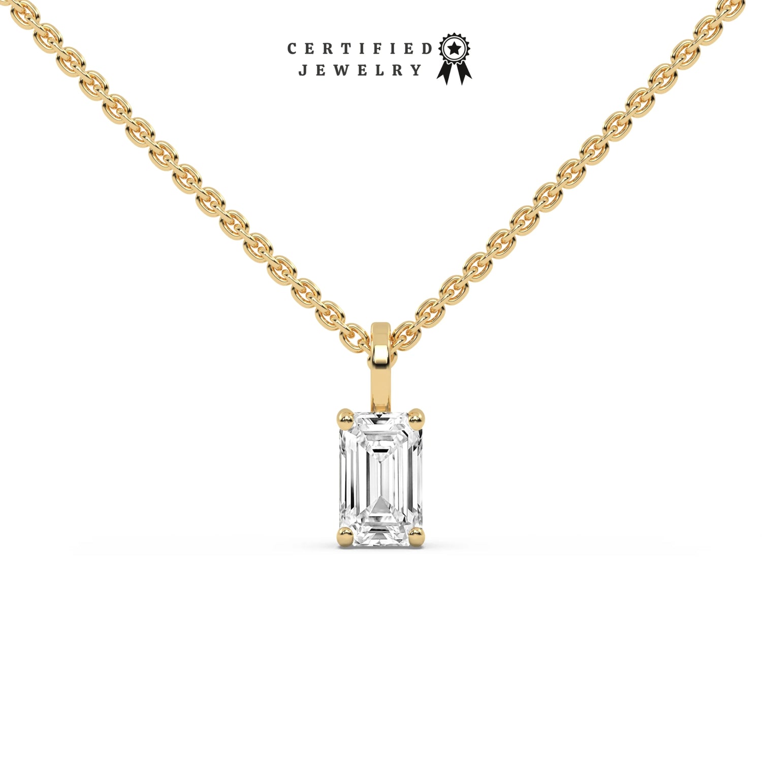 Solitaire Emerald Lab Diamond Necklace