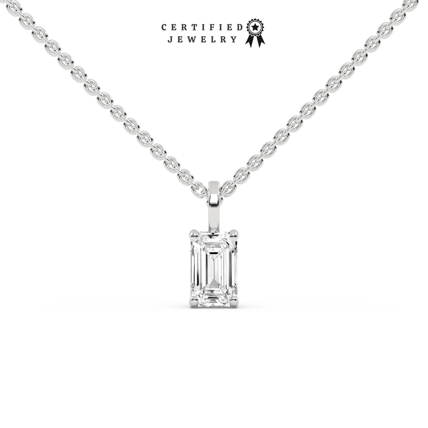 1 CT Natural Diamond Emerald Solitaire Necklace