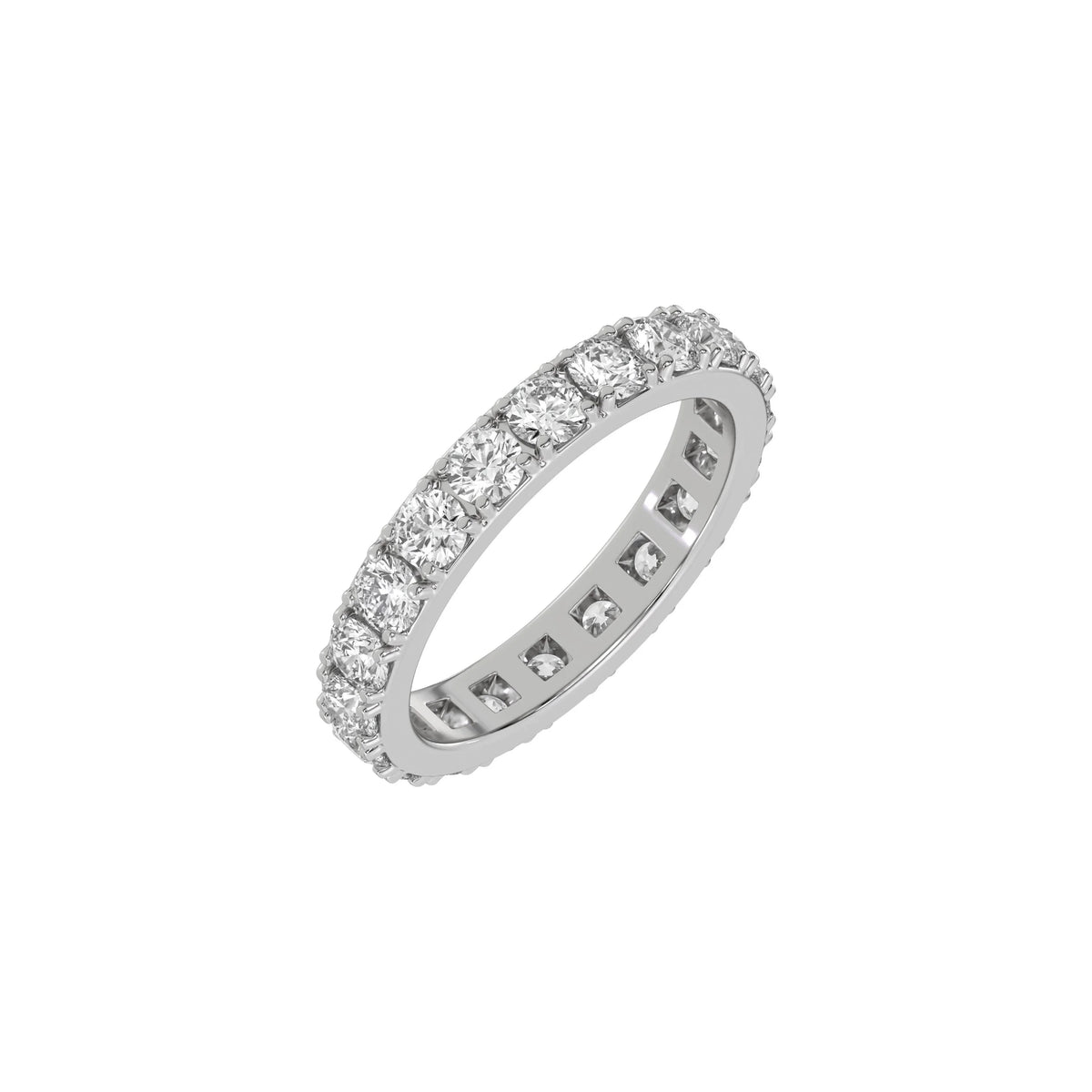 This white gold Full Eternity Diamond Band made with brilliant cut round diamonds and set in a beautiful pave setting in 3d view