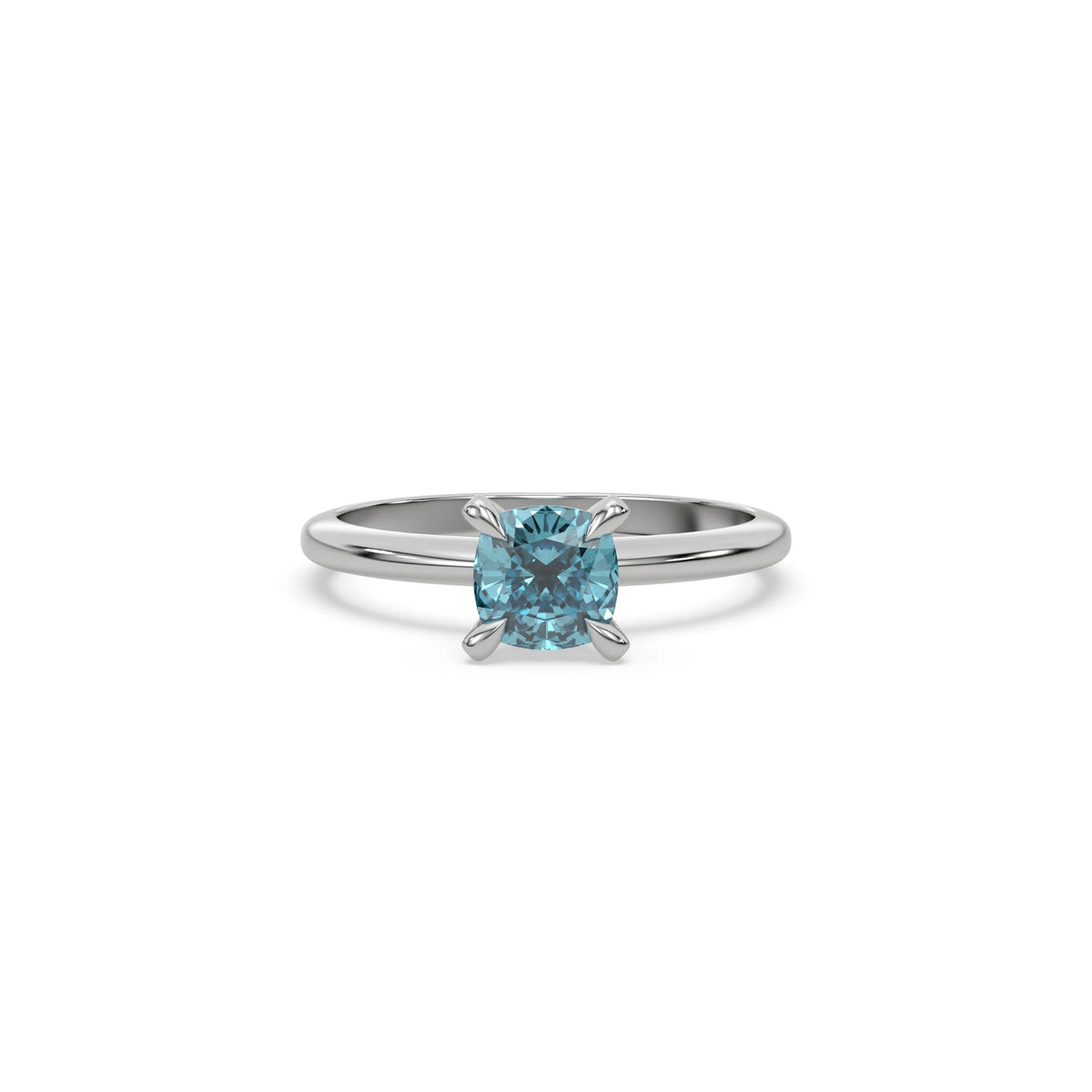 14K White Gold Fancy Blue Diamond Cushion Cut Solitaire Engagement Ring