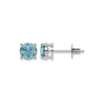 This white gold Classic Round Diamond Studs made with fancy blue round brilliant-cut diamonds set in a four prong setting in top view and side view