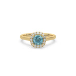 Blue Diamond Cushion Halo Engagement Ring