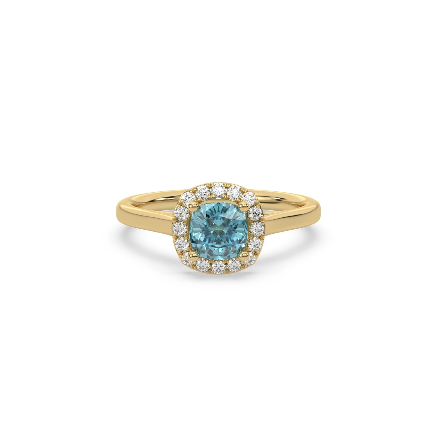 Blue Diamond Cushion Halo Engagement Ring