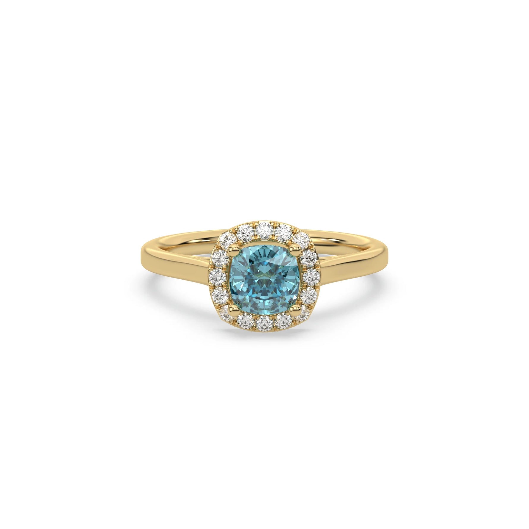 Blue Diamond Cushion Halo Engagement Ring