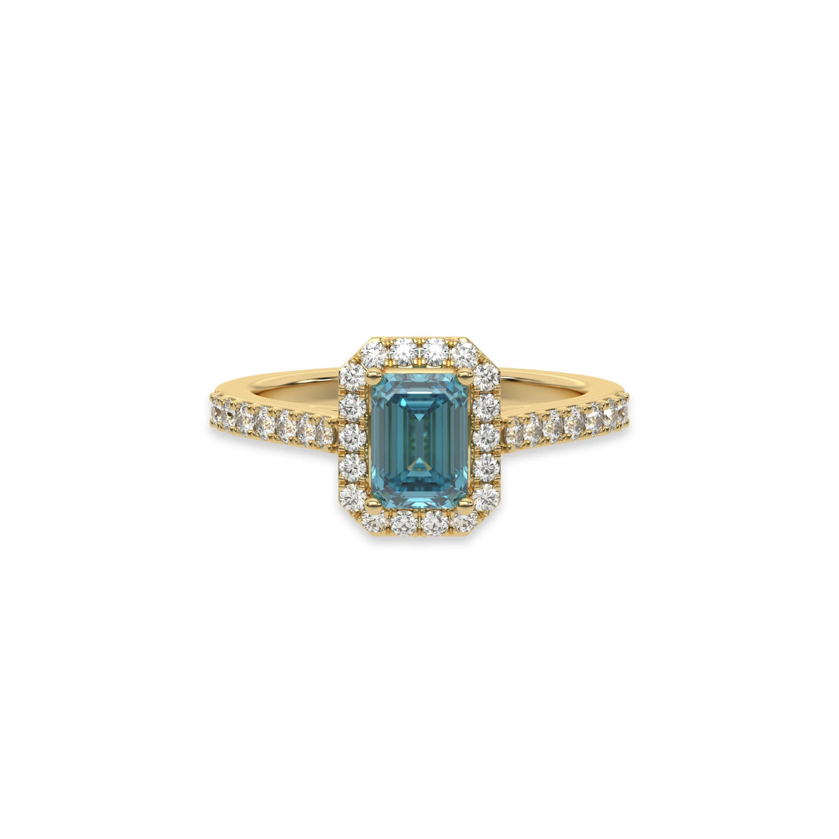 18K Yellow Gold Fancy Blue Emerald Solitaire Engagement Ring