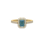 18K Yellow Gold Fancy Blue Emerald Solitaire Engagement Ring