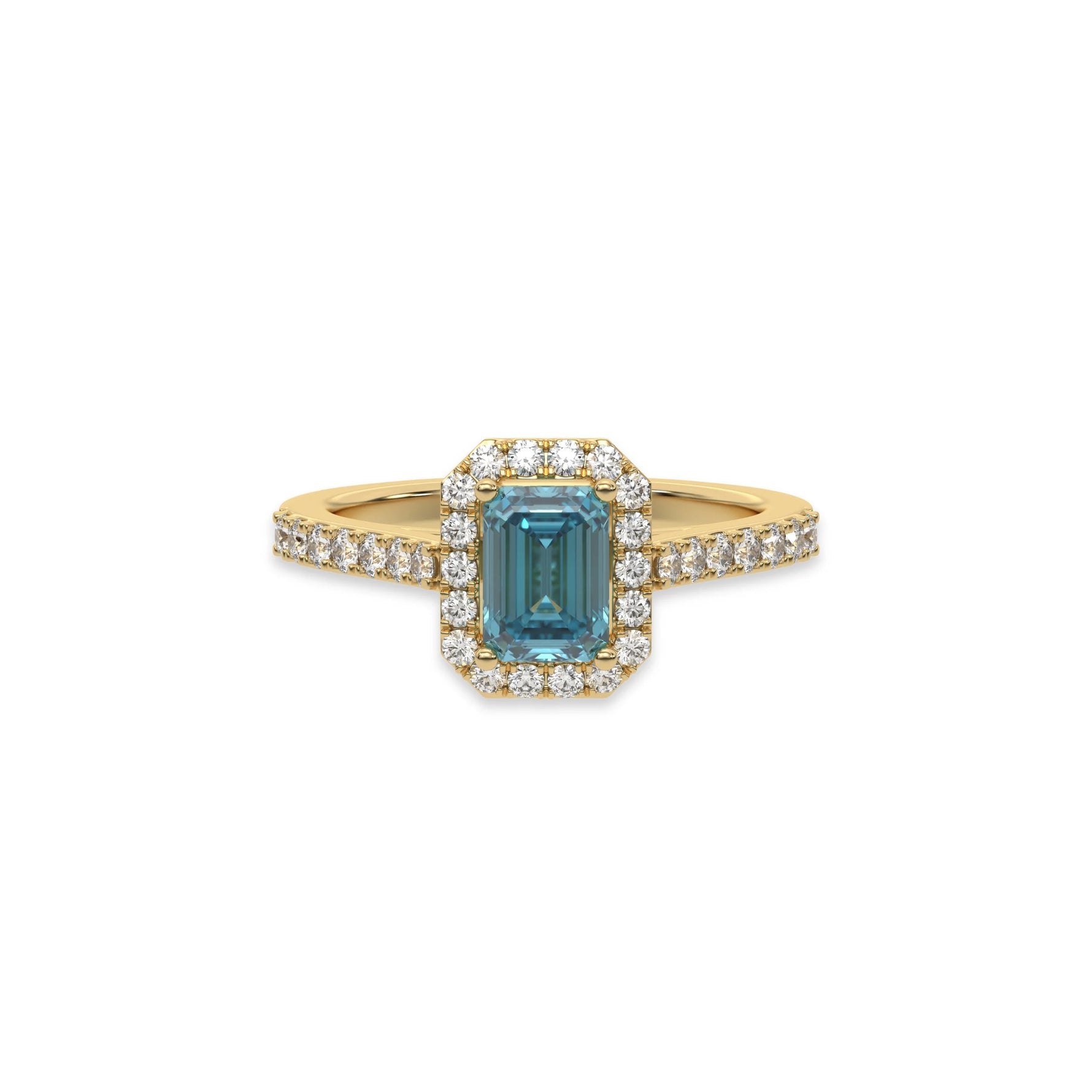 18K Yellow Gold Fancy Blue Emerald Solitaire Engagement Ring
