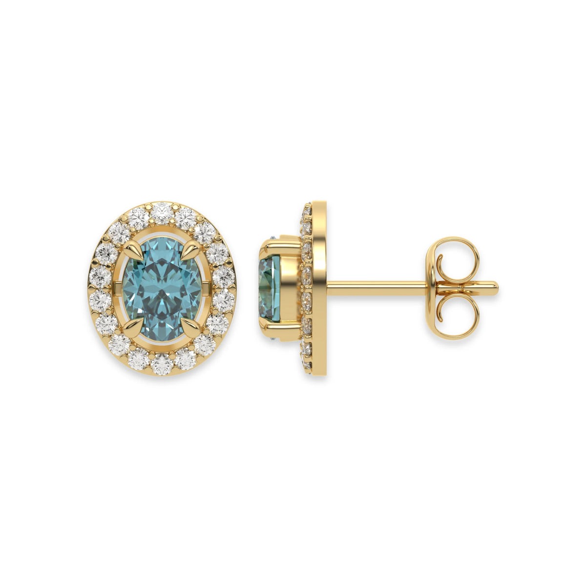 Oval Cut Fancy Blue Lab Diamond Classic Halo Stud Earrings