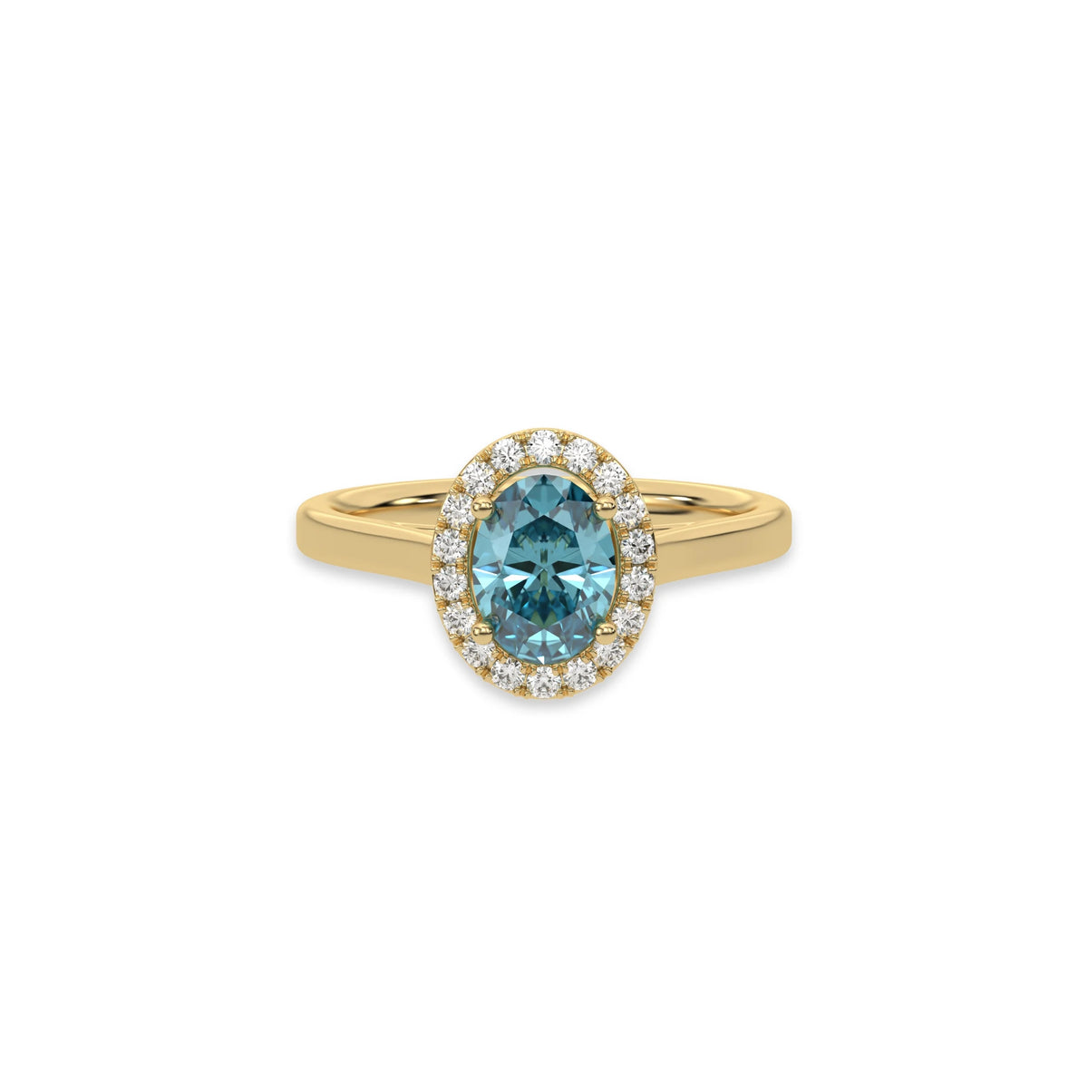 14K Yellow Gold Fancy Blue Oval Diamond Engagement Ring