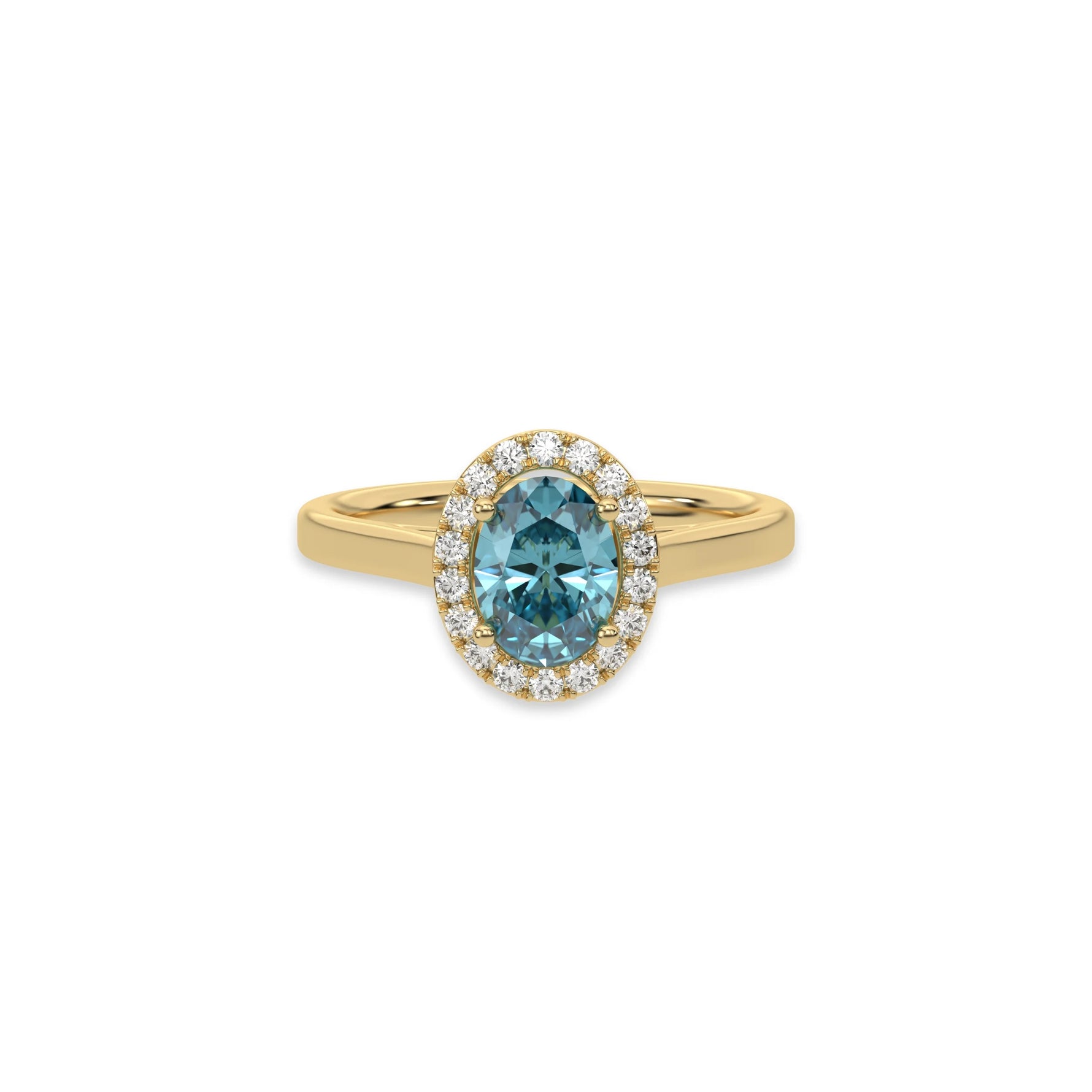 14K Yellow Gold Fancy Blue Oval Diamond Engagement Ring