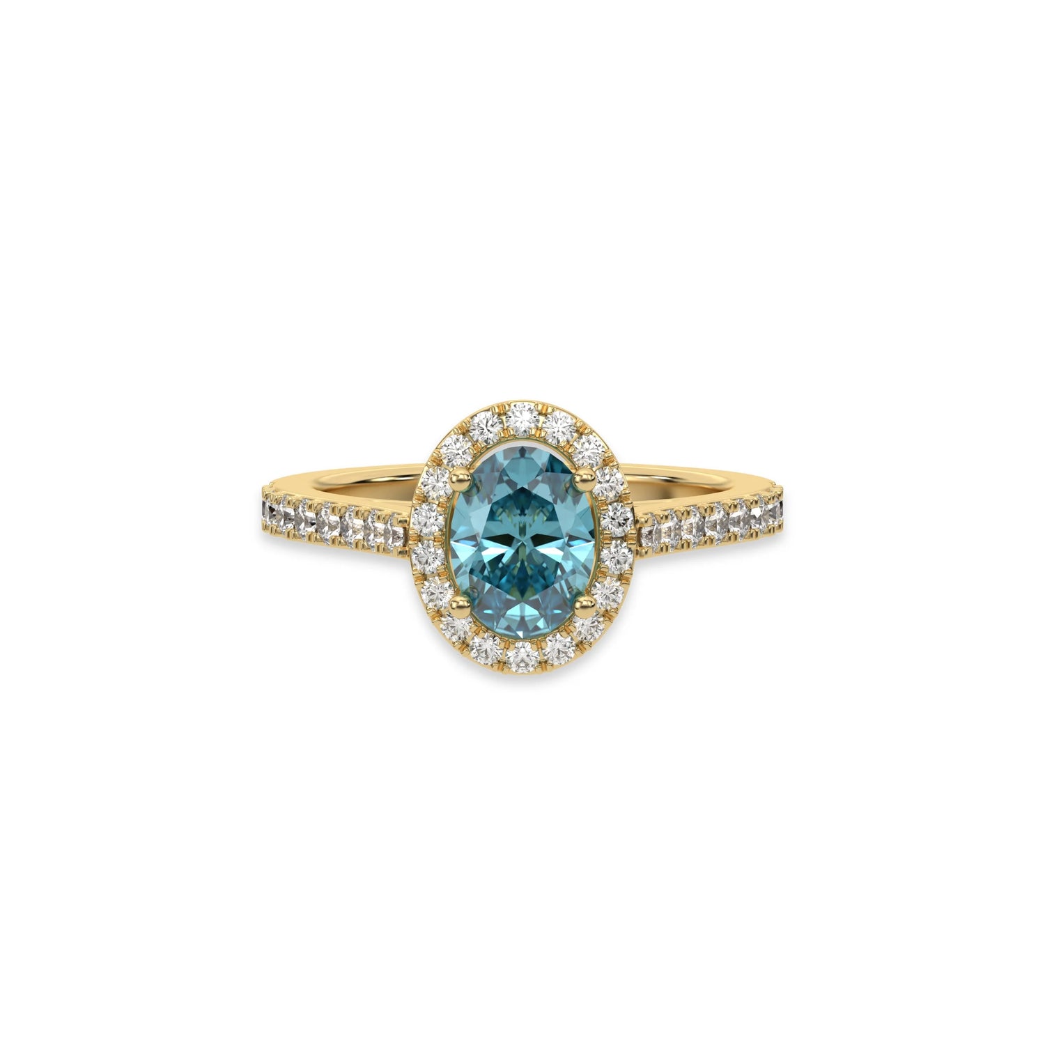 14K Yellow Gold Fancy Blue Oval Solitaire Diamond Engagement Ring