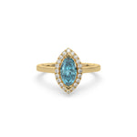 14K Yellow Gold Fancy Blue Marquise Diamond Halo Engagement Ring