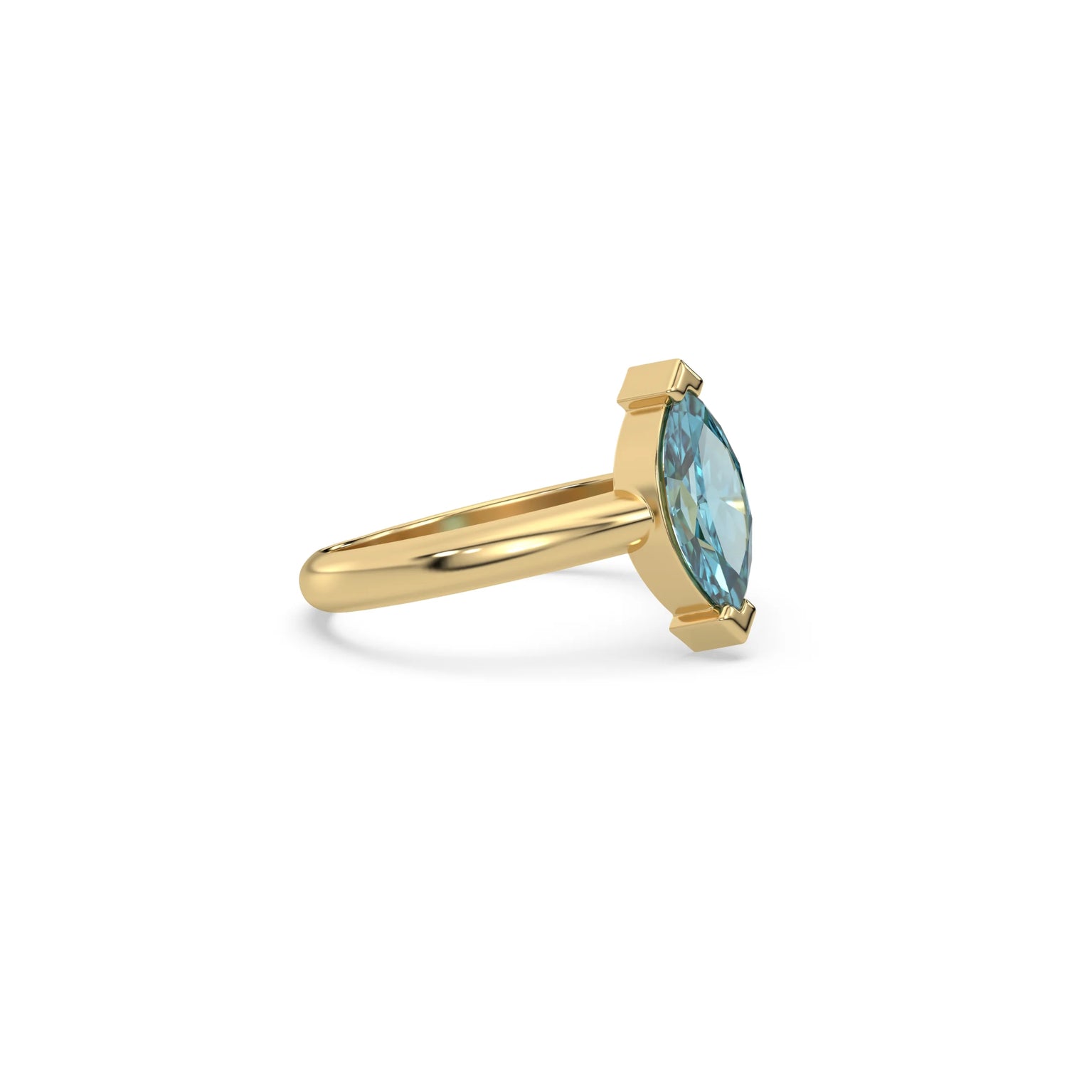 14K Yellow Gold Fancy Blue Diamond Marquise Solitaire Ring