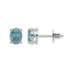 14k white gold oval diamond stud earrings made with a fancy blue oval cut diamond set in a four prong setting