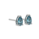 This white gold Classic Pear Diamond Earrings made with a fancy blue pear-cut diamonds set in a four prong setting in side view