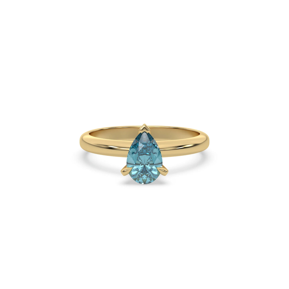18K Yellow Gold Fancy Blue Diamond Pear Solitaire Engagement Ring