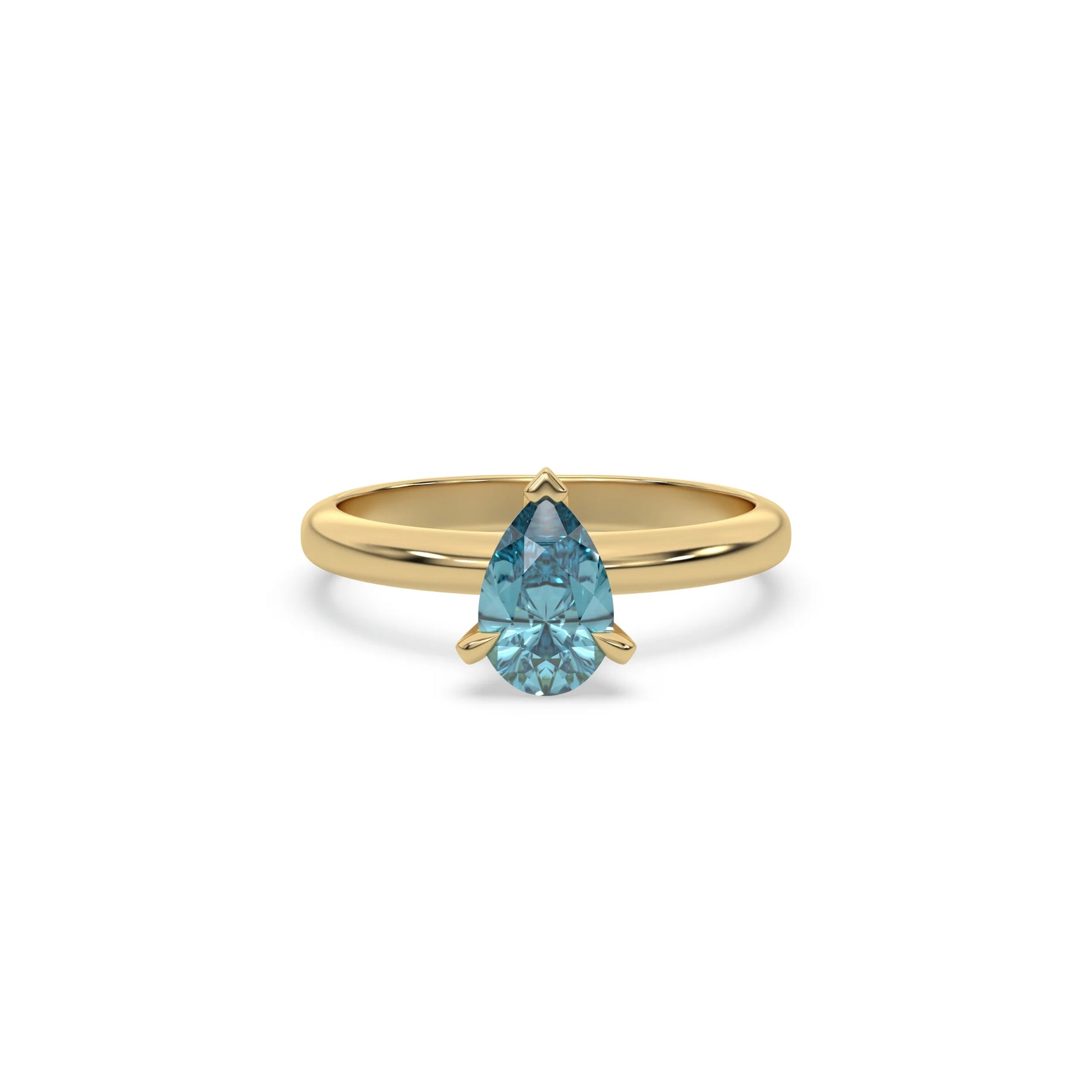 18K Yellow Gold Fancy Blue Diamond Pear Solitaire Engagement Ring