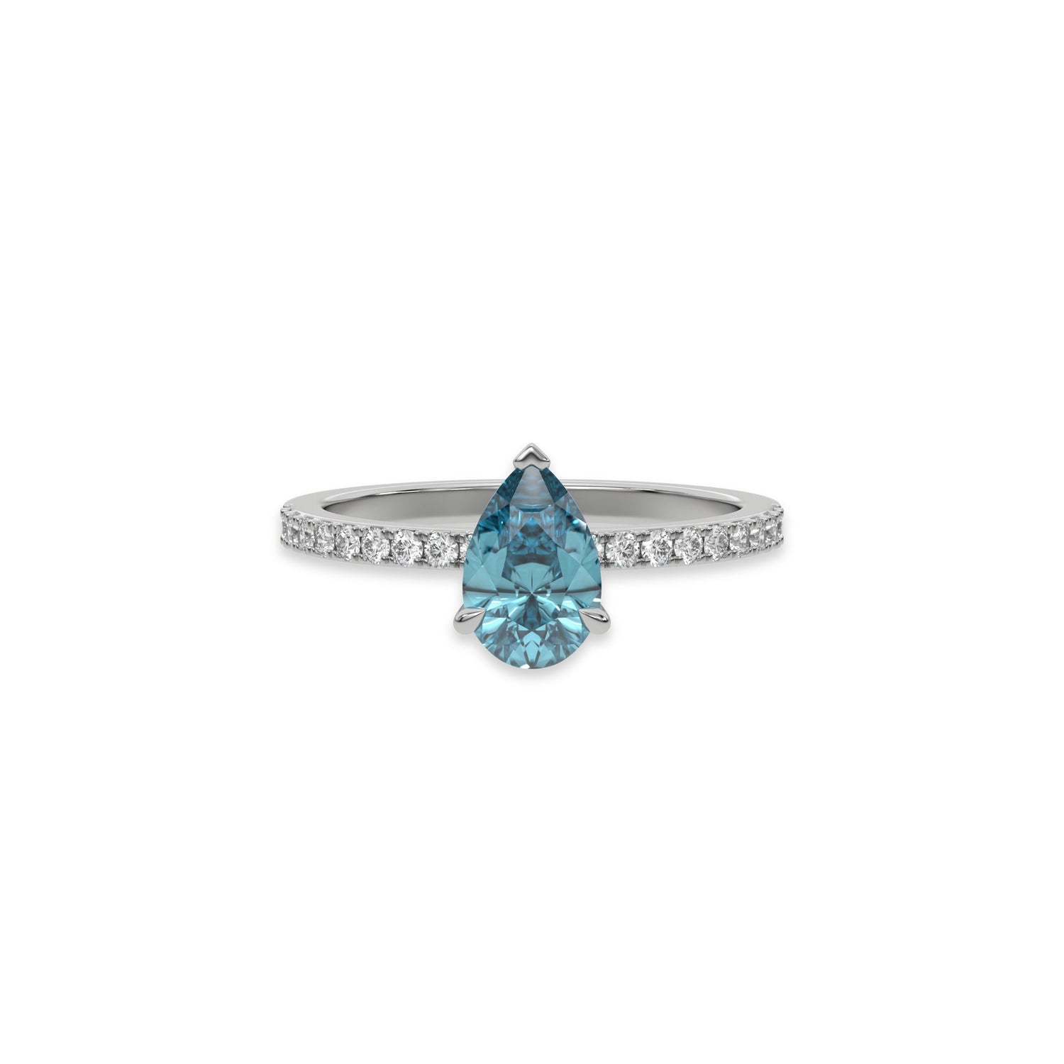 14K White Gold 1 CT Fancy Blue Pear Solitaire Diamond Engagement Ring