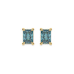 14K Yellow Gold Blue Radiant Diamond Stud Earrings 