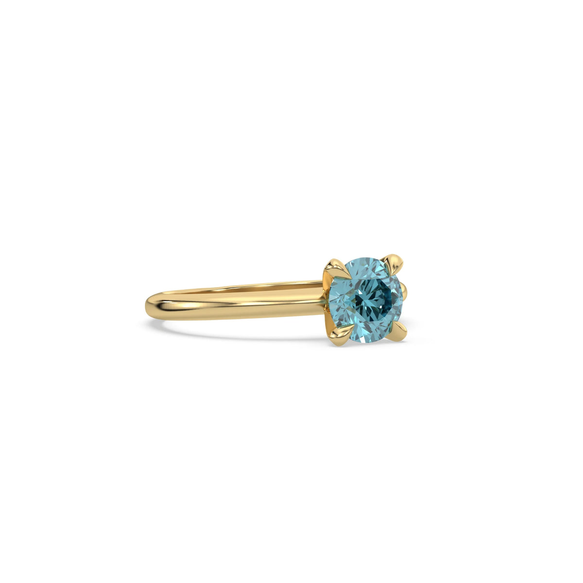 14K Yellow Gold Fancy Blue Diamond Round Solitaire Ring