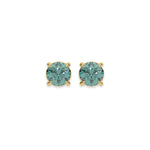 18k yellow gold Round Diamond Studs made with blue pink round brilliant-cut diamonds set in a four prong setting