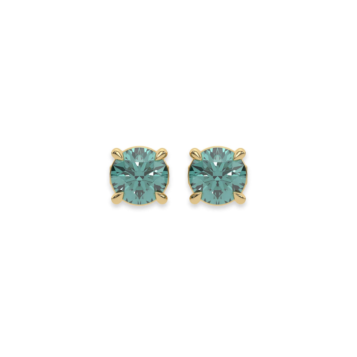 18k yellow gold Round Diamond Studs made with blue pink round brilliant-cut diamonds set in a four prong setting