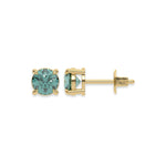 18k yellow gold Round Diamond Studs made with blue pink round brilliant-cut diamonds set in a four prong setting