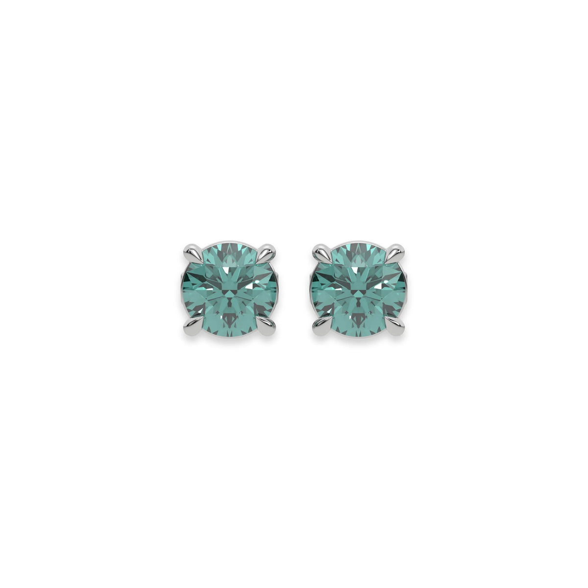 18k White gold Round Diamond Studs made with fancy green round brilliant-cut diamonds set in a four prong setting