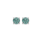 18k White gold Round Diamond Studs made with fancy green round brilliant-cut diamonds set in a four prong setting