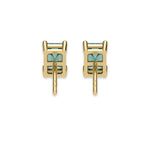 This yellow gold Classic Emerald Diamond Earrings made with an fancy green emerald-cut diamonds set in a four prong setting in back view