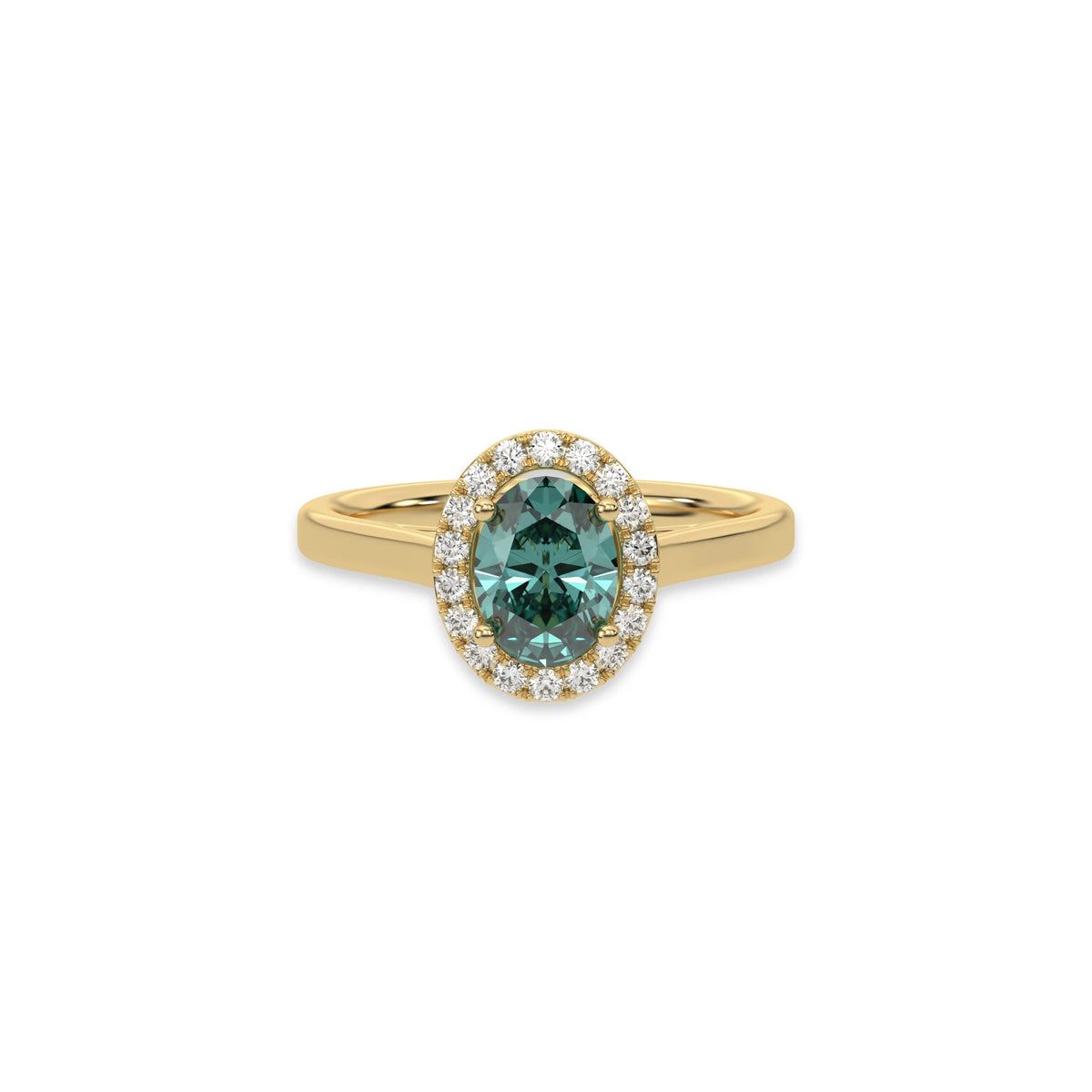 14K Yellow Gold Fancy Green Oval Diamond Engagement Ring