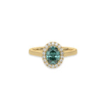 14K Yellow Gold Fancy Green Oval Diamond Engagement Ring