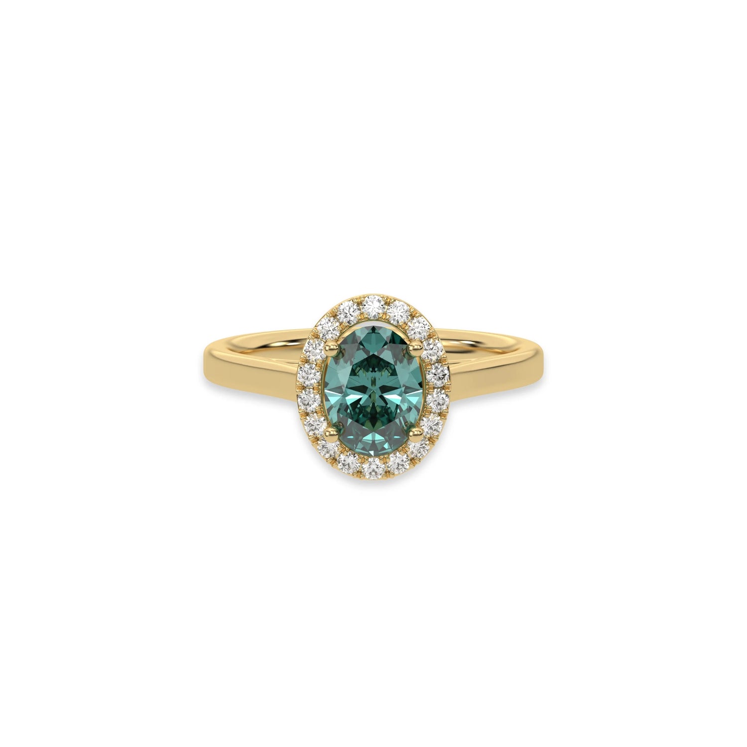 14K Yellow Gold Fancy Green Oval Diamond Engagement Ring