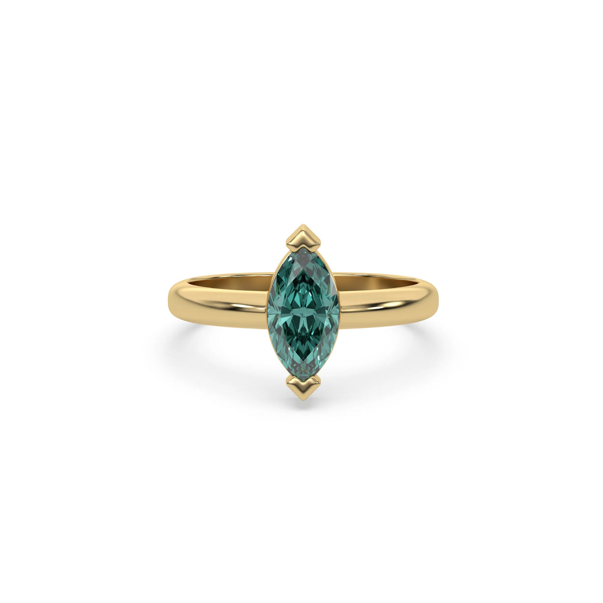 14K Yellow Gold Fancy Green Marquise Cut Solitaire Engagement Ring