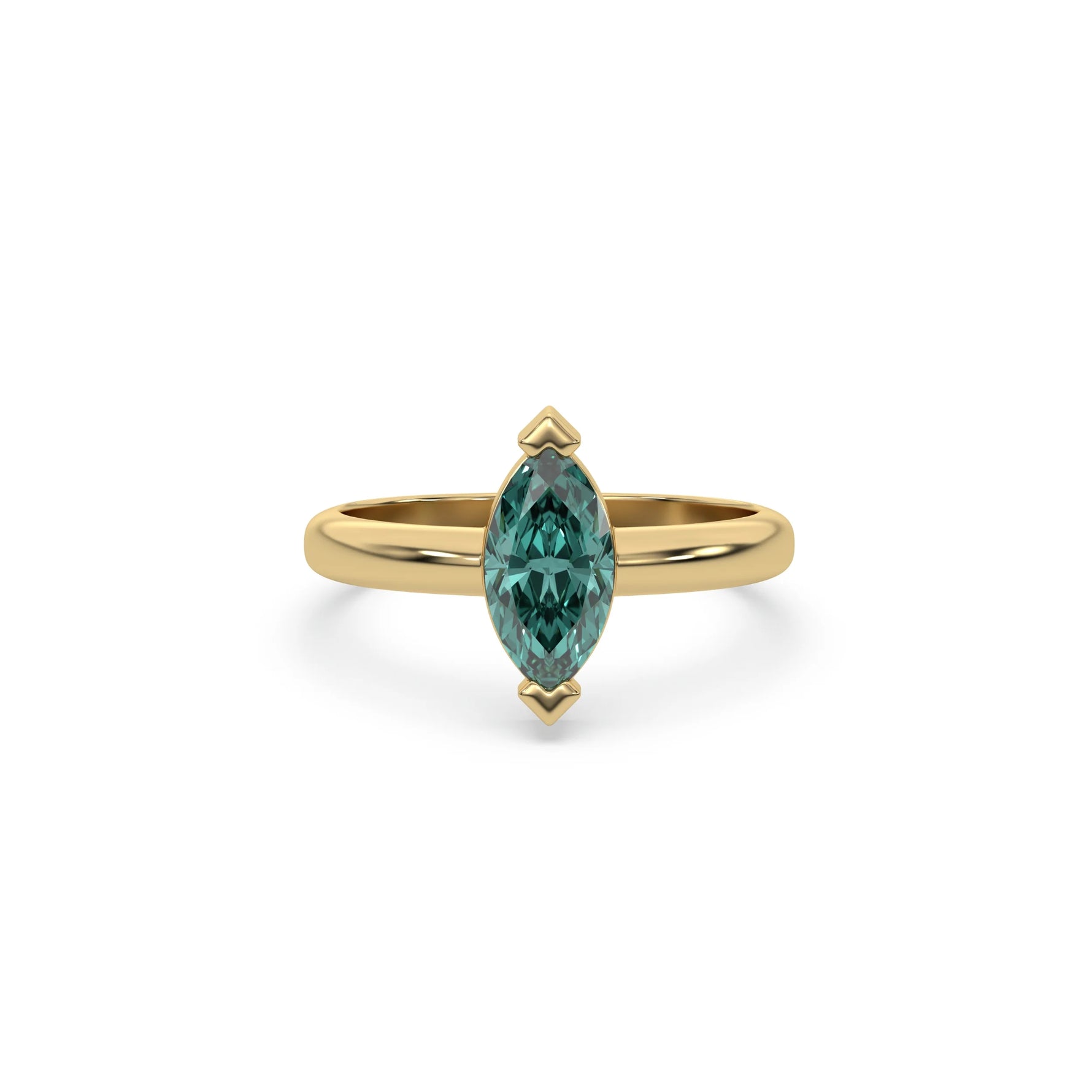 14K Yellow Gold Fancy Green Marquise Cut Solitaire Engagement Ring
