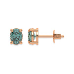 18k rose gold Oval Diamond Earrings made with a fancy green oval cut diamond set in a four prong setting