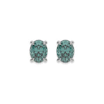 14k White gold Oval Diamond Earrings made with a fancy green oval cut diamond set in a four prong setting