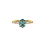 18K Yellow Gold Fancy Green Oval Solitaire Diamond Engagement Ring