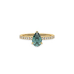 18K Yellow Gold Fancy Green Pear Solitaire Diamond Engagement Ring