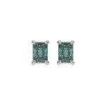 14k yellow gold Radiant Diamond Earrings made with a fancy green radiant cut diamond set in a four prong setting