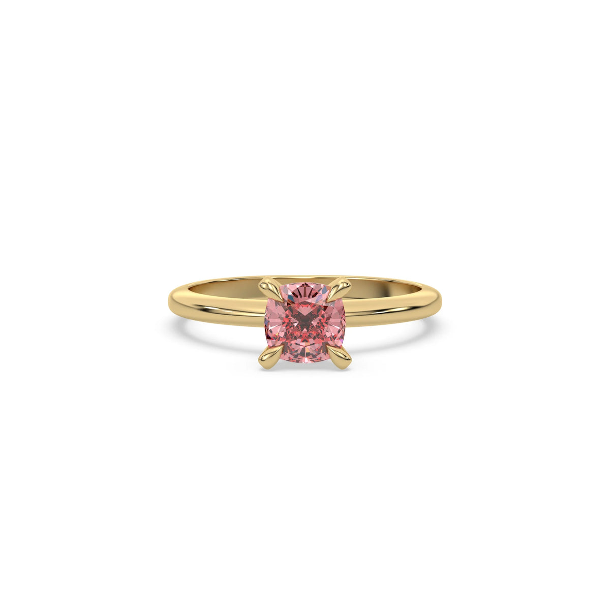 14K Yellow Gold Fancy Pink Diamond Cushion Solitaire Ring