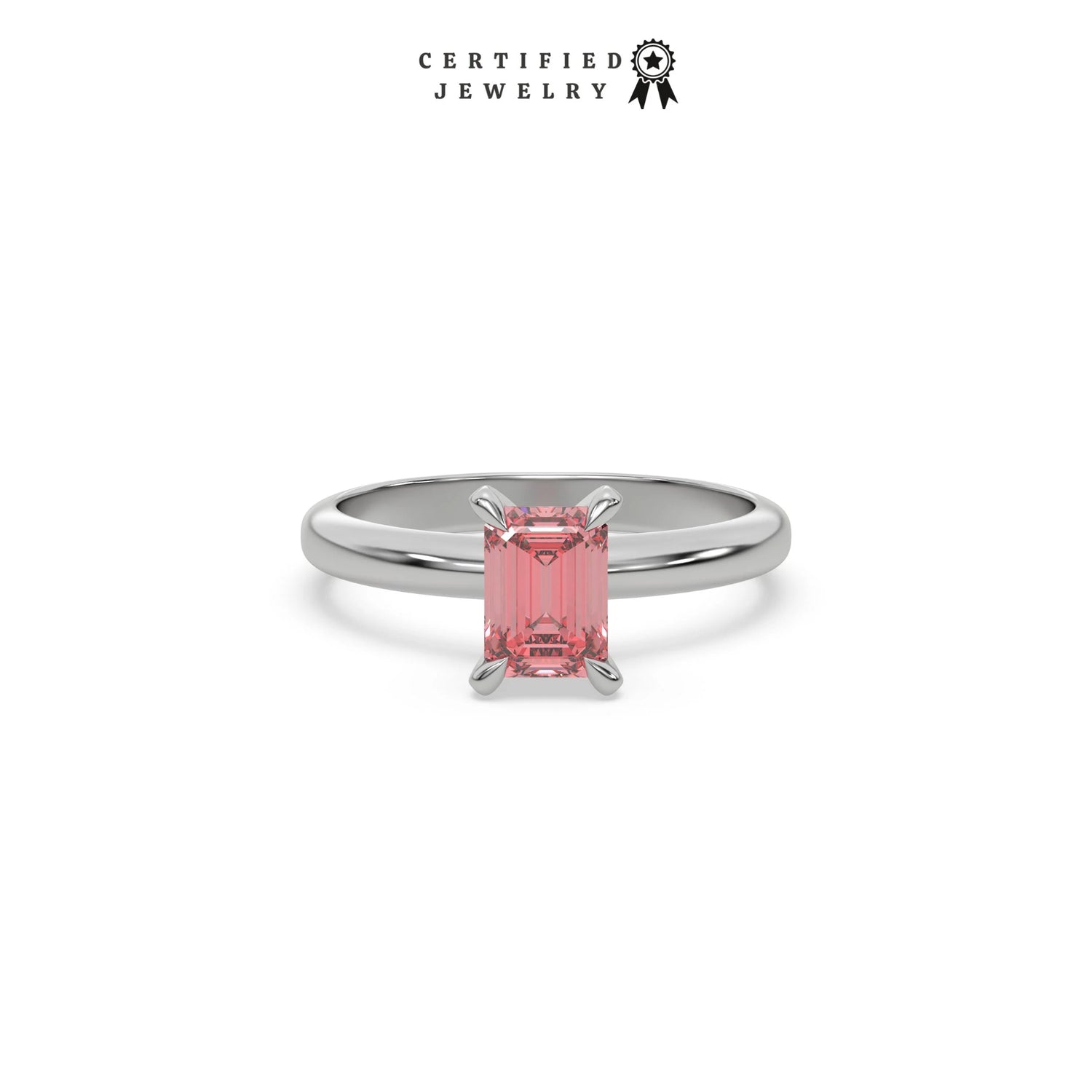 Pink Diamond Ring, Emerald Cut Diamond Solitaire Engagement Ring, Gold Wedding Ring, Emerald Promise Ring, Anniversary Gift