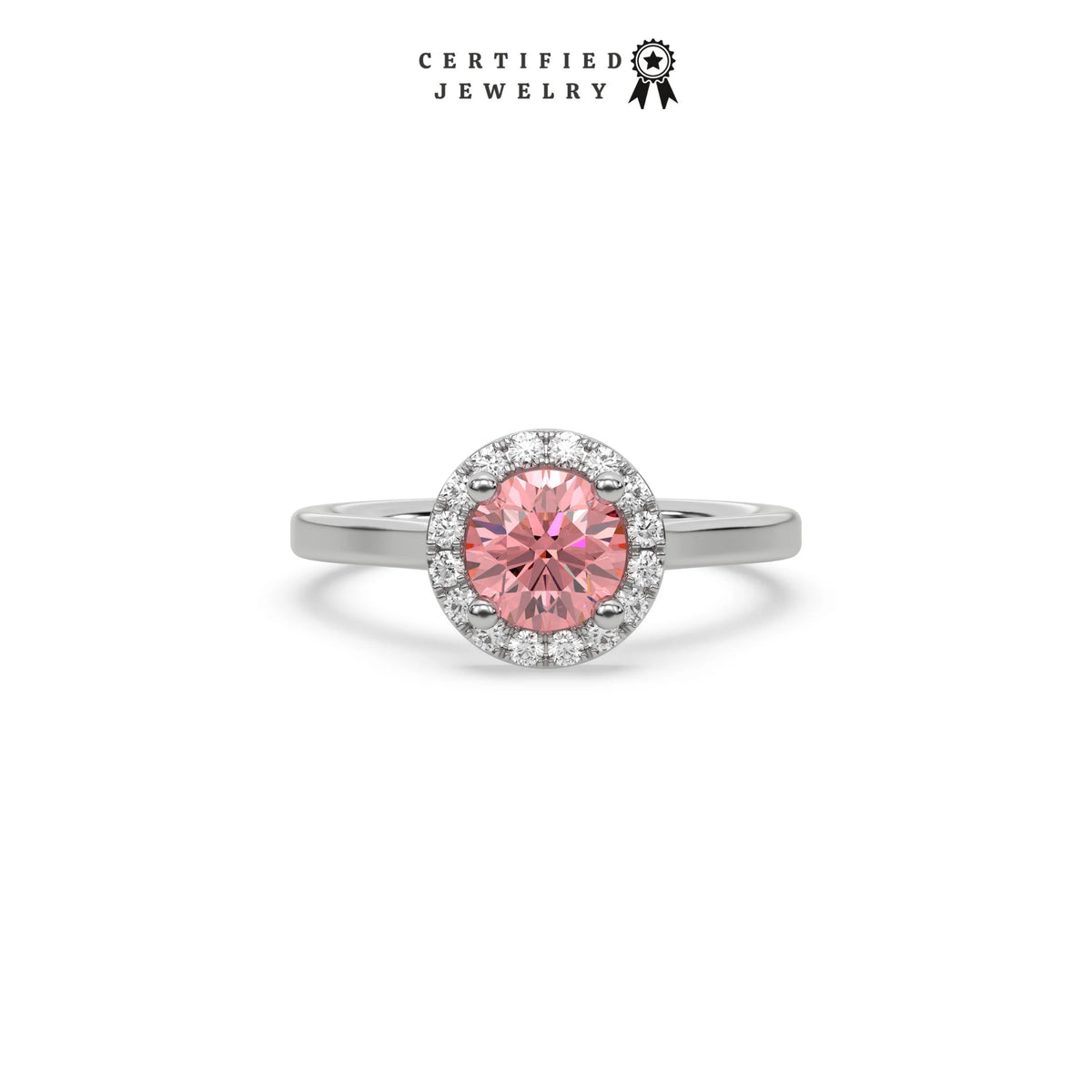 Pink Round Halo Engagement Ring, Round Halo Wedding Ring, Halo Round Diamond Engagement Ring,