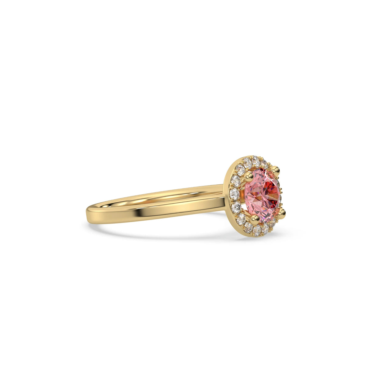 Pink Round Halo Engagement Ring, Round Halo Wedding Ring, Halo Round Diamond Engagement Ring,