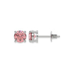 10k white gold Round Diamond Studs made with fancy pink round brilliant-cut diamonds set in a four prong setting