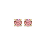 14k Yellow gold Round Diamond Studs made with fancy pink round brilliant-cut diamonds set in a four prong setting