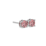 This white gold Classic Round Diamond Studs made with fancy pink round brilliant-cut diamonds set in a four prong setting in side view