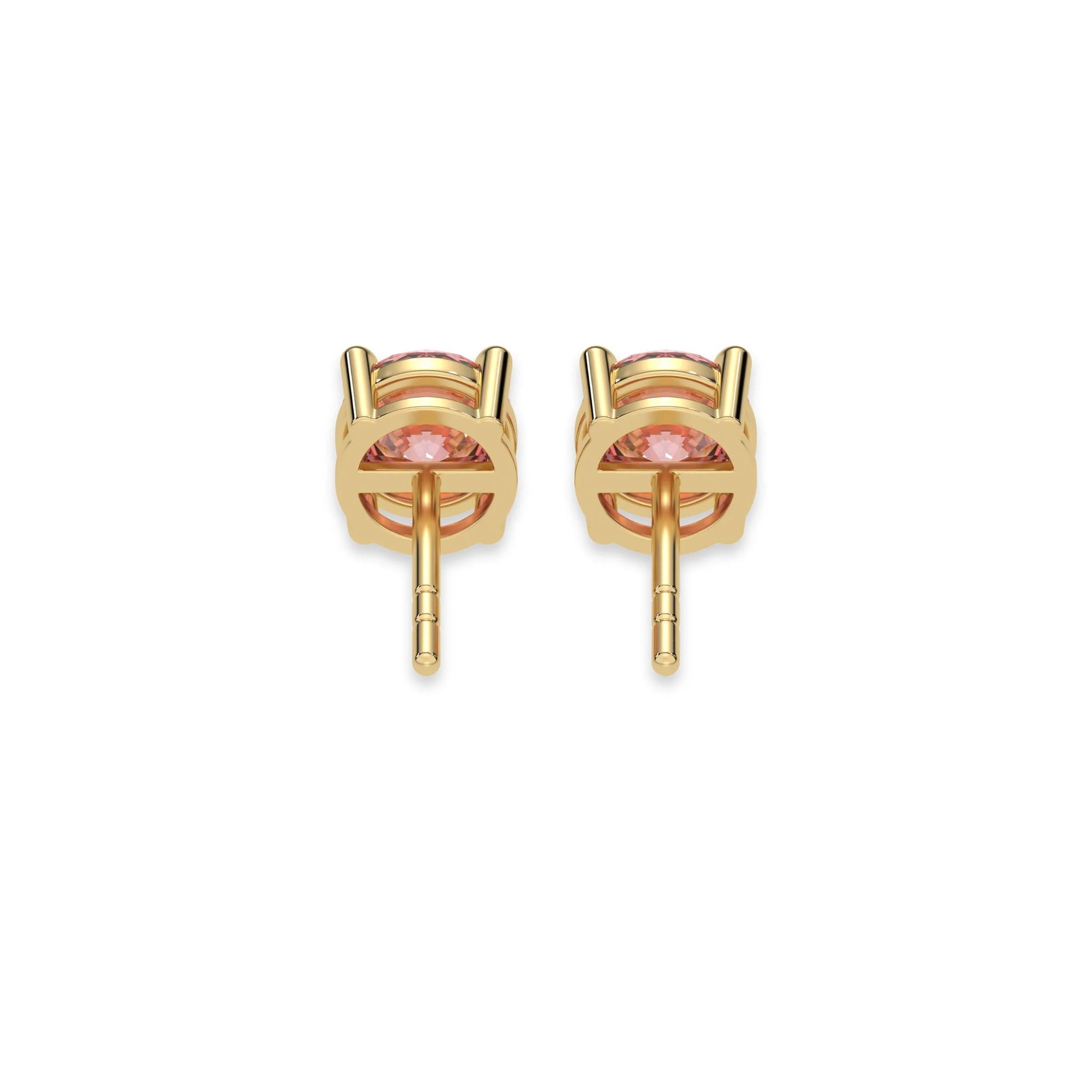 This yellow gold Classic Round Diamond Studs made with fancy pink round brilliant-cut diamonds set in a four prong setting in back view